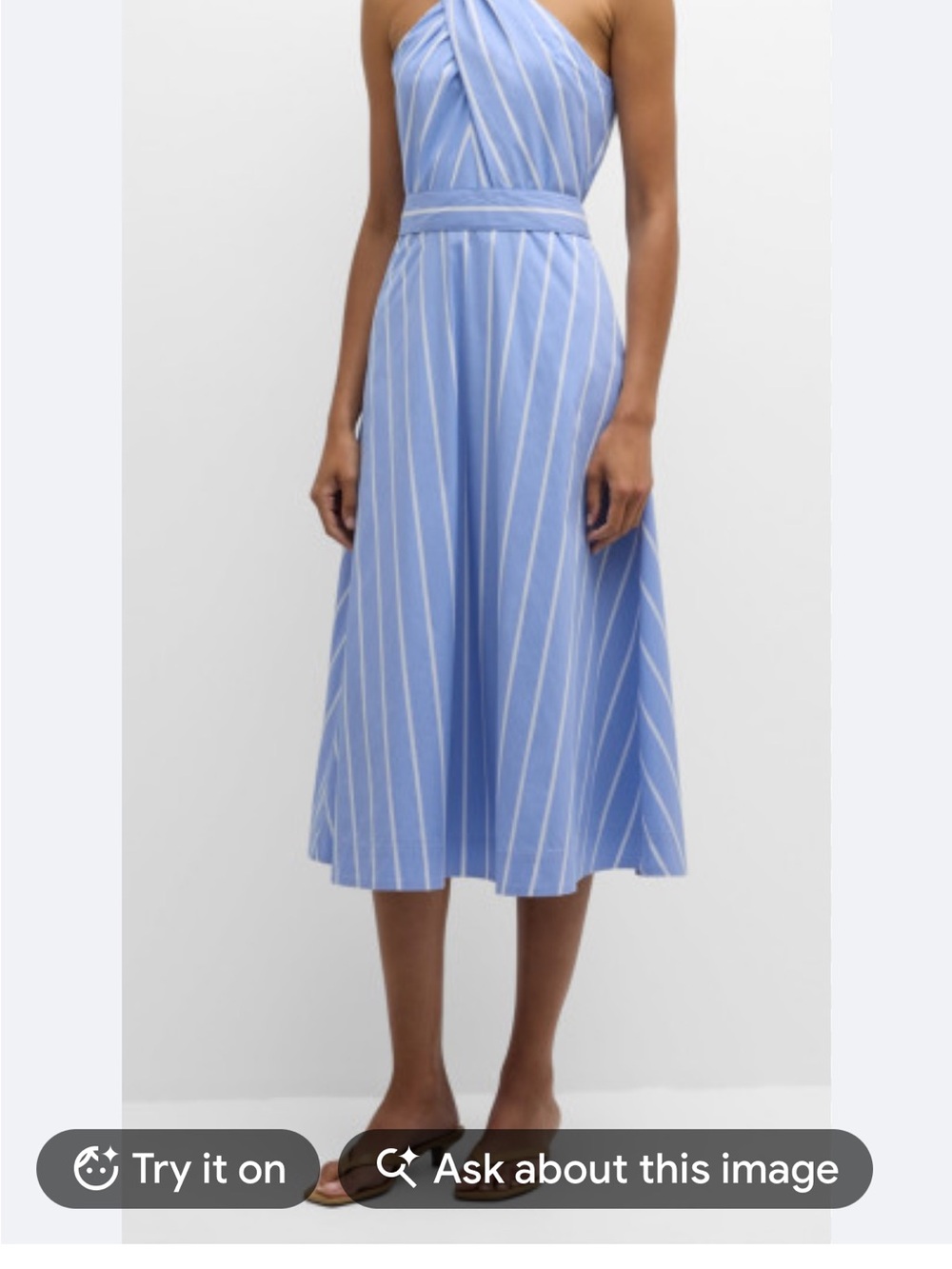 Veronica Beard Light Blue and White One-Shoulder Stripe Midi Dress